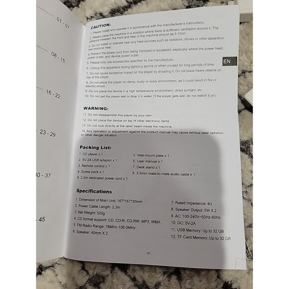 Wall Mountable CD PLAYER Music & FM Radio Bluetooth USB Remote White NEW Listbin - Picture 12 of 14